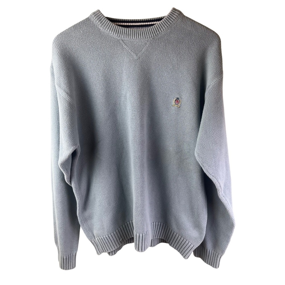 Tommy Hilfiger Light Blue Tight Knit Pull Over Sweater 100% Cotton XL Men's